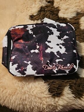 Cowhide-Print Cosmetic Bag in Black & Brown